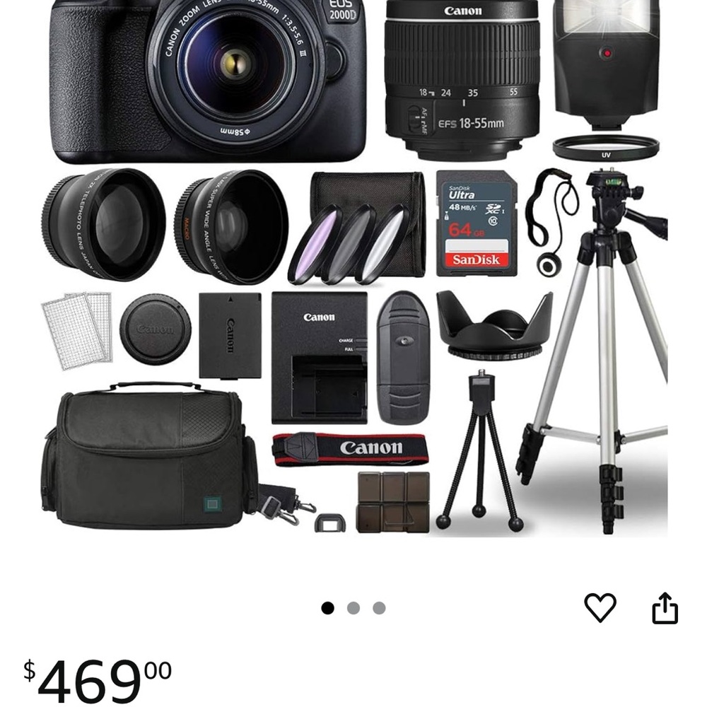 Canon EOS 2000D Black Digital Camera BUNDLE